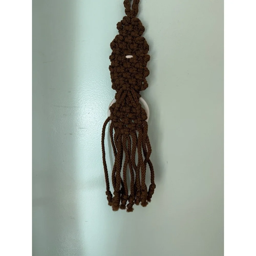 Vtg‎ Handmade MACRAME Wall Hanging Decoration on Teapot Grandmacore Towel